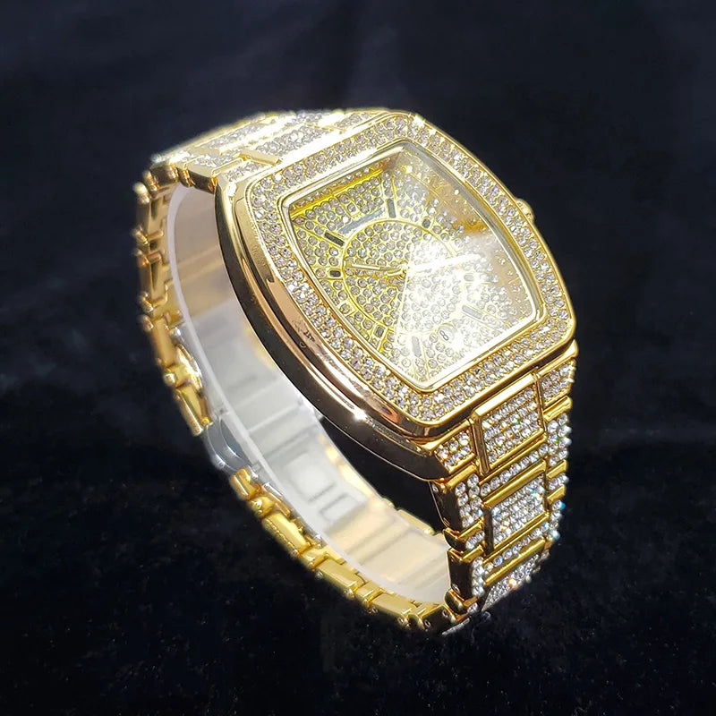 New Luxury Diamond Watch for Men Fashion Shiny Party Jewelry Watches Hip Hop Iced Out Bling Golden Relogio Masculino Dropshiping