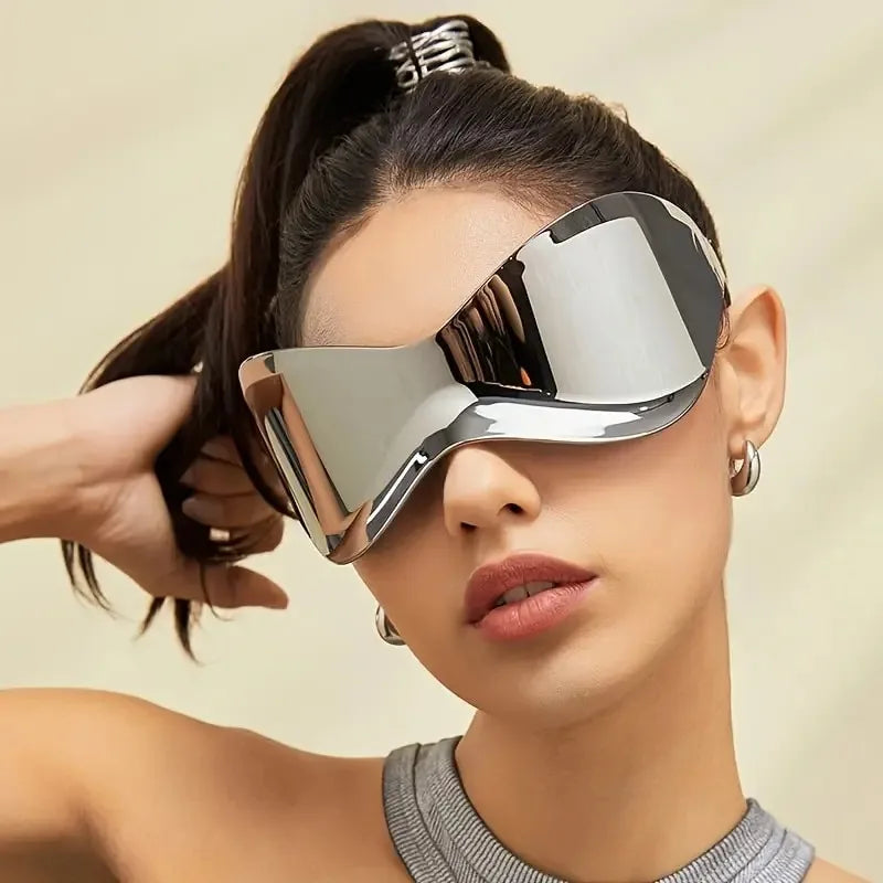 Metallic Mirrored Wraparound Sunglasses — Silver | KIMLUD