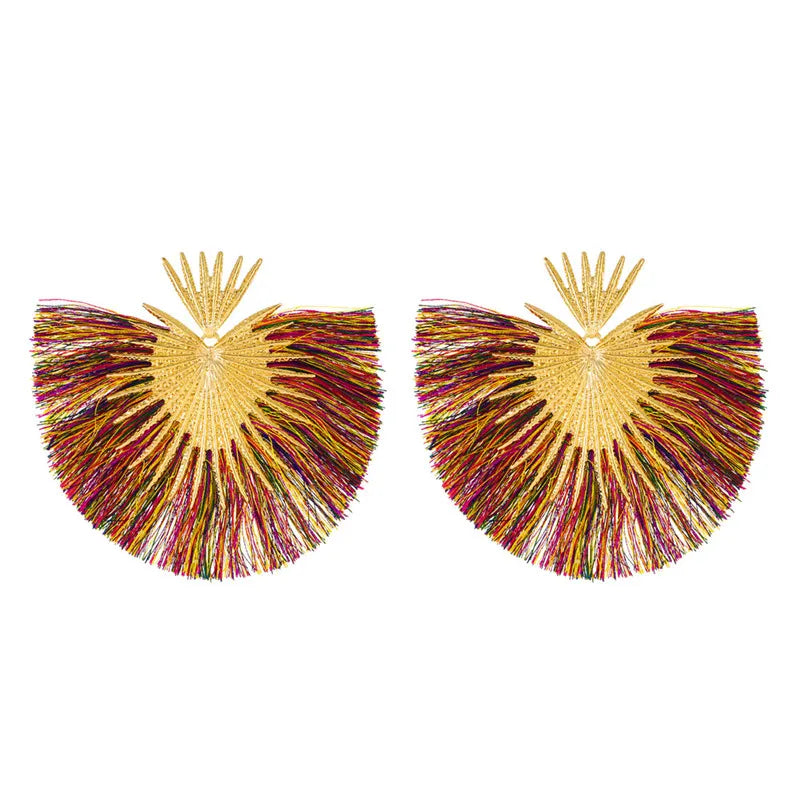 Drop Earrings Exaggerated Metal Tassel Long — Blue | KIMLUD