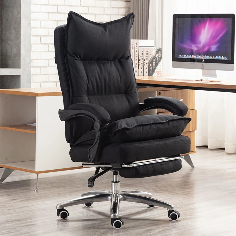 Linen Upholstered Executive Chair With 360 Degree Swivel And Lockable Wheels — Black | KIMLUD