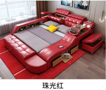 Hotsale Luxury Leather Smart Bed Multifunctional Bed Tatami King Size Platform Upholstered Fabric Soft Bed Storage Music Speaker