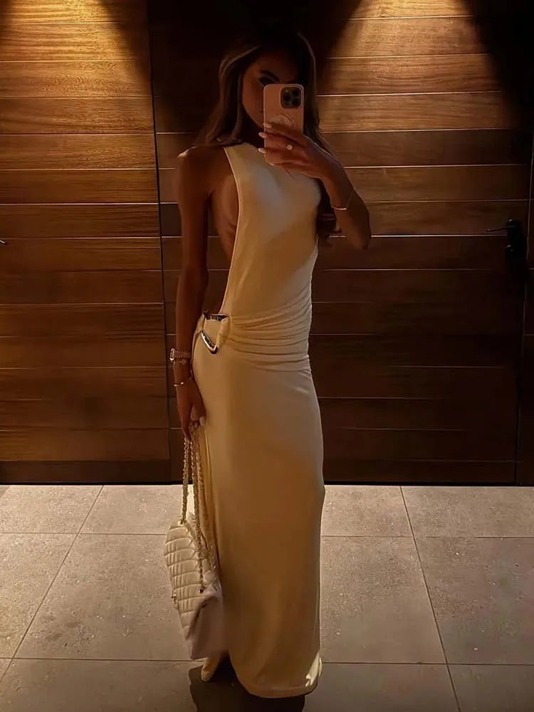 Maxi Dress – One Shoulder Backless – Polyester | KIMLUD