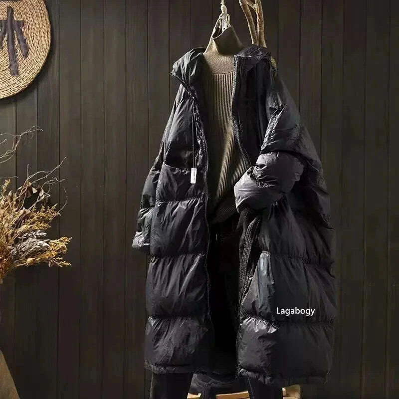 KIMLUD, Lagabogy 2025 New Winter Women Oversize Long Puffer Coat Female Thick Warm White Duck Down Jacket Hooded Loose Parkas Outwear, KIMLUD Womens Clothes