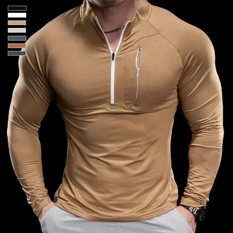 Technical Knit Long-Sleeve T-Shirt Quick-Dry — Sand Beige | KIMLUD