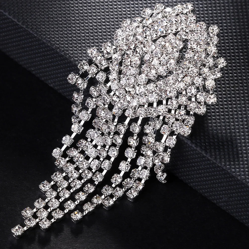 Stonefans Fashion Tassel Drop Earrings for Women Luxury Designer Geometric Rhinestone Dangle Earring Wedding Party Jewelry