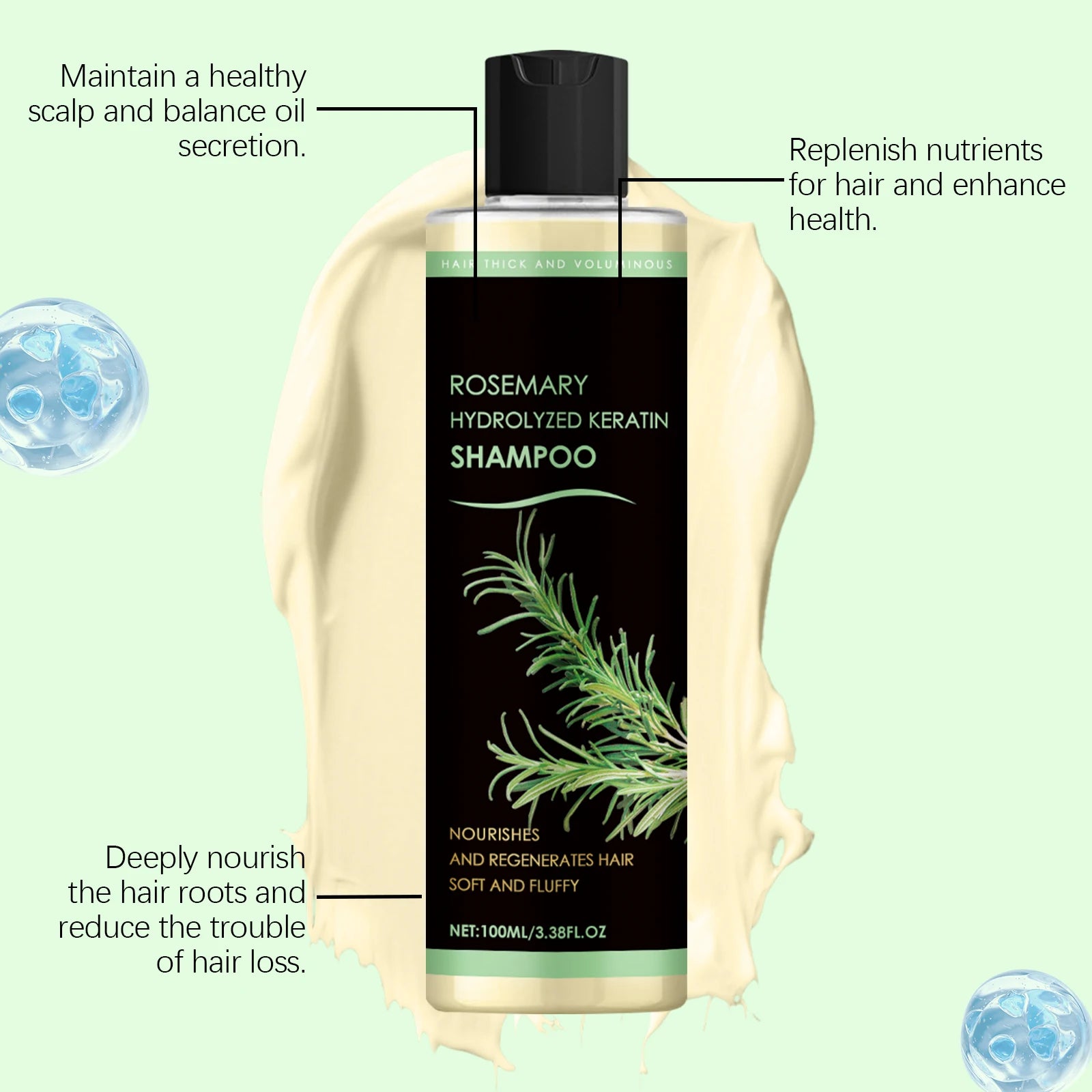 Rosemary-Infused Shampoo Thickening Deep Nourishing Scalp Care For All Hair Types — Black | KIMLUD