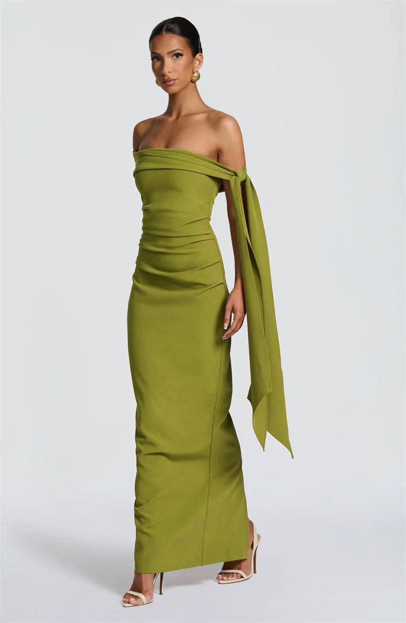 Mozision Off-shoulder Strapless Sexy Maxi Dress Women Elegant Sleeveless Backless Draped Ruched Bodycon Club Party Long Dresses