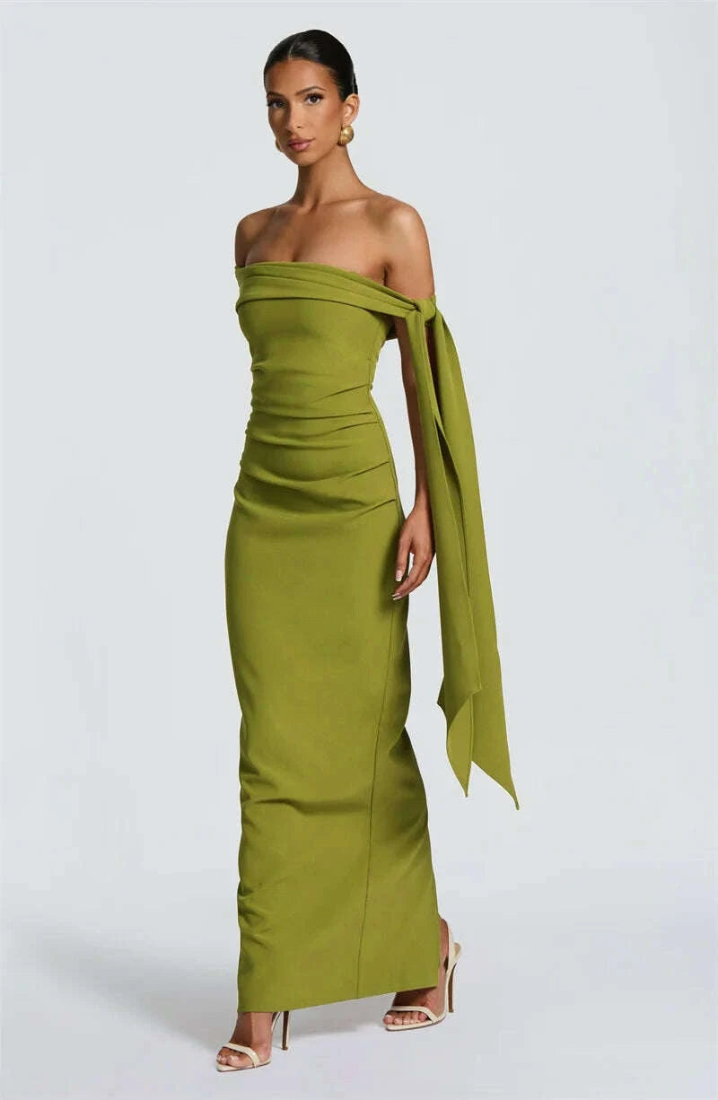 KIMLUD, Mozision Off-shoulder Strapless Sexy Maxi Dress Women Elegant Sleeveless Backless Draped Ruched Bodycon Club Party Long Dresses, KIMLUD Womens Clothes