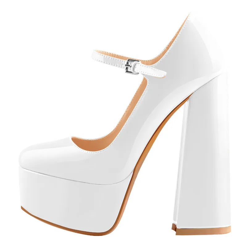 White high-heeled platform shoe on a white background