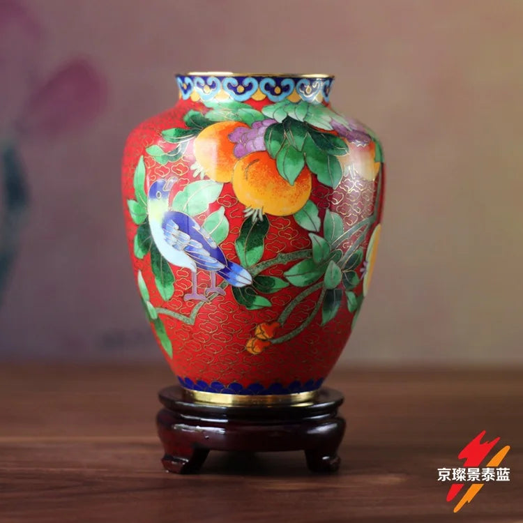 Handmade Cloisonn Flower Vase, Copper Body Wire Wound, Enamel Plant Vase, Desktop Decorative, Exquisite Workmanship, Room Decor