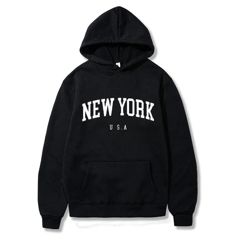 Hoodies – City Letter Graphic – Polyester – Loose Casual | KIMLUD
