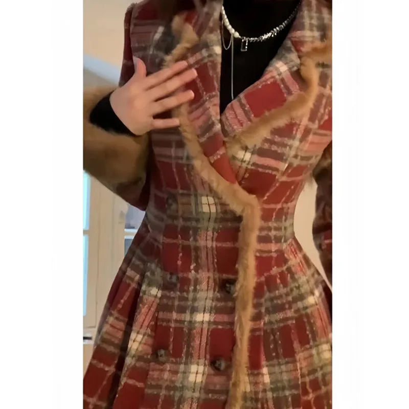 Coat – Double Breasted Plaid – Long Silhouette – Women | KIMLUD