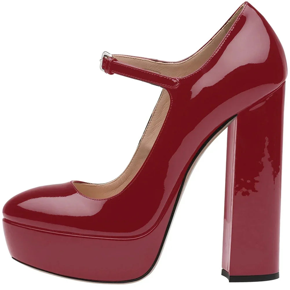 Pumps – Platform Buckle Strap – Square Heel – Plus Size | KIMLUD