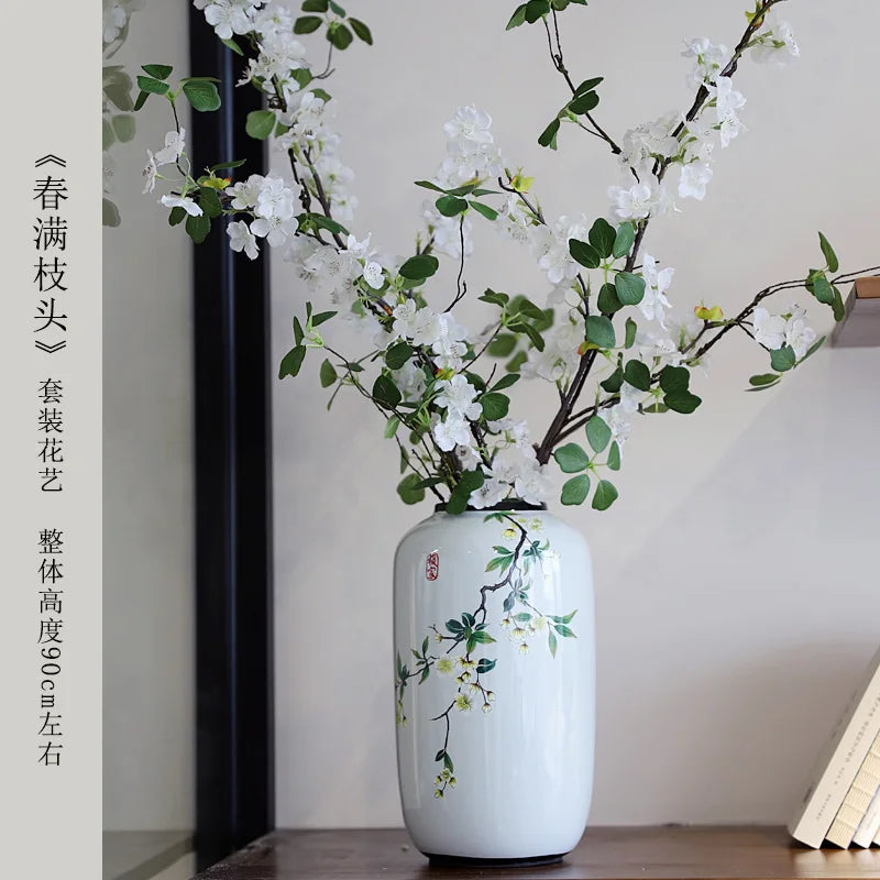 Chinese ceramic vase ornament, living room entrance floral art, home hydroponics creative simple round housewarming gift flower