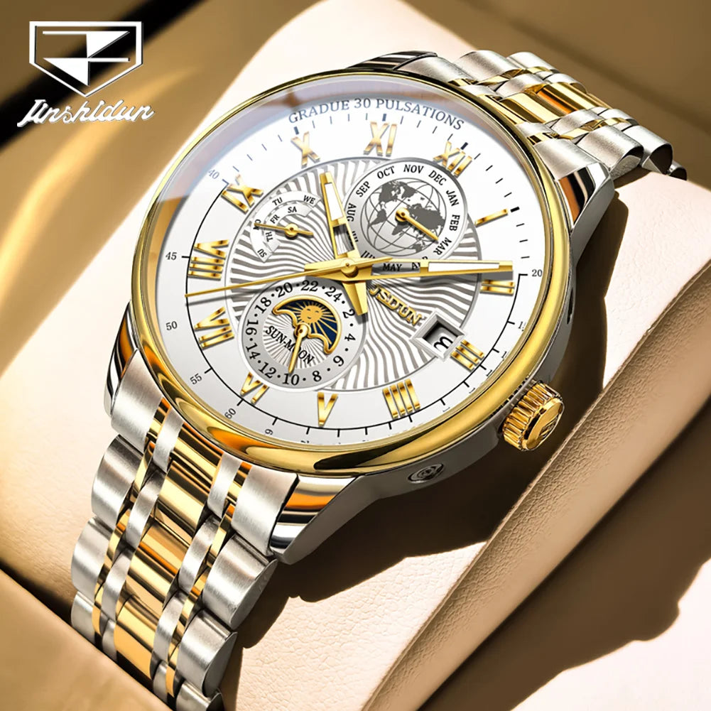 JSDUN Best Selling Fashion Trend Multifunction Watches for Men Stainless Steel Waterproof Luxury Automatic Mechanical Man Watch