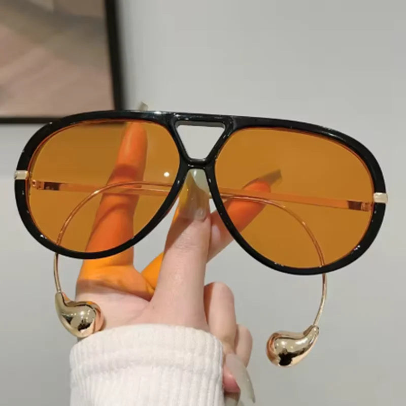 Oversized Pilot Sunglasses Plastic Double Bridge UV400 — Black | KIMLUD