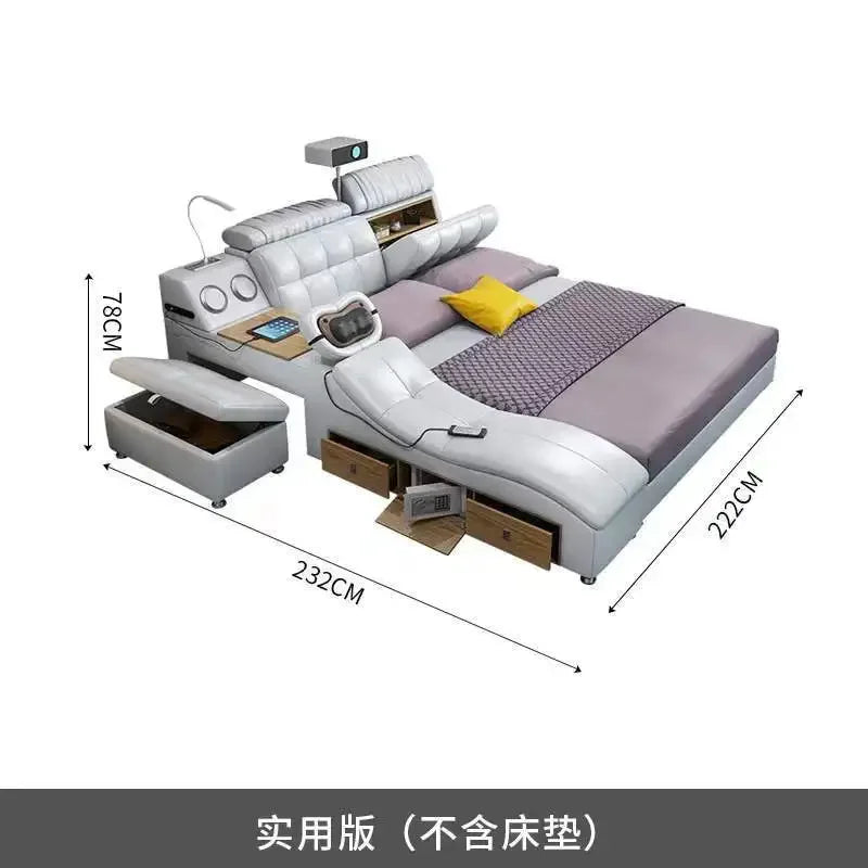 Storage Designer Double Bed Wood Nordic Drawers Queen King Double Bed Smart Luxury Massage Letto Multifunzione Bedroom Furniture
