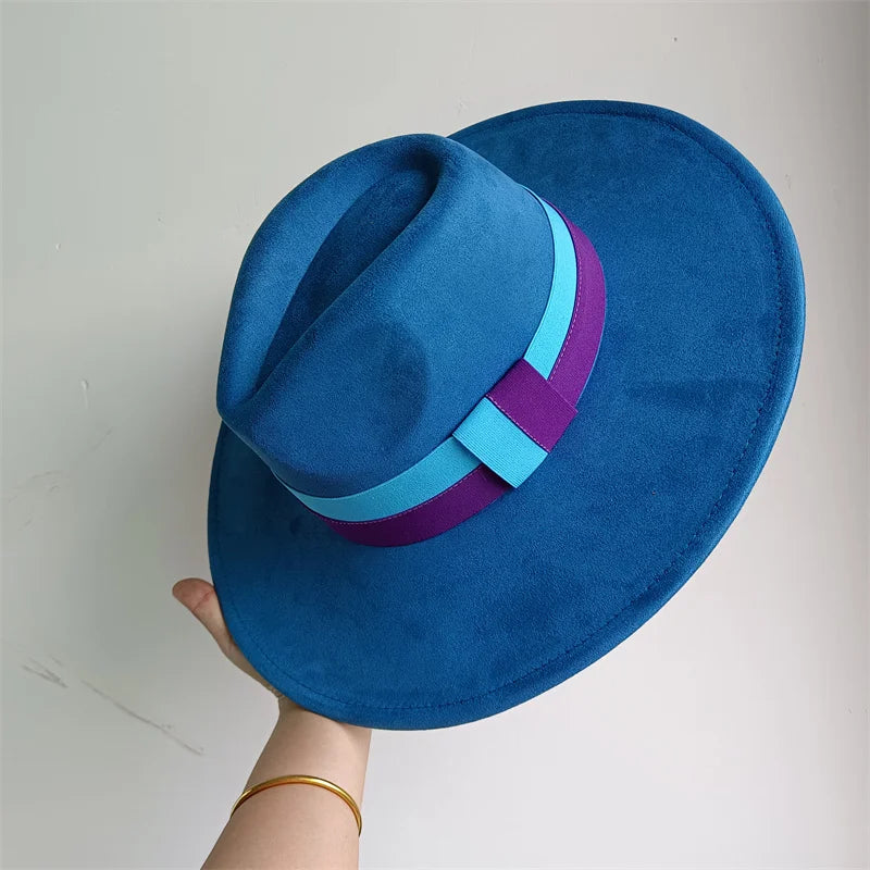 Suede Colorblock Wide-Brim Unisex Hat — Brown | KIMLUD
