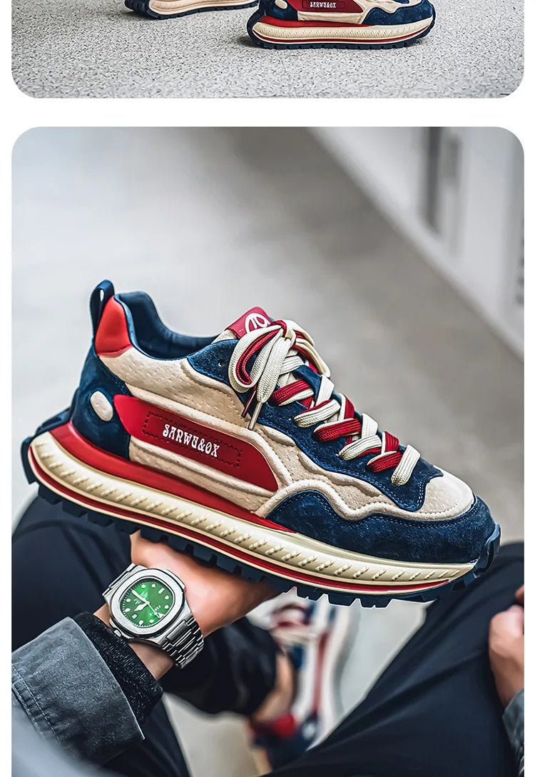 Color-Block Dad Shoes Men's Spring Autumn New Style Thick Bottom Sports Shoes Casual Running Shoes Low Cut Breathable Mesh