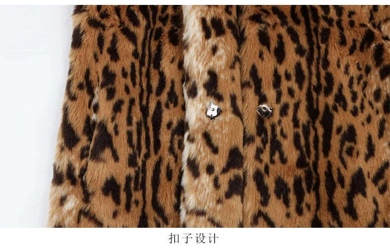 KIMLUD, Nerazzurri Winter Long Loose Luxury Thick Warm Soft Fluffy Leopard Print Faux Fur Coat Women Lapel Runway European Fashion 2022, KIMLUD Womens Clothes