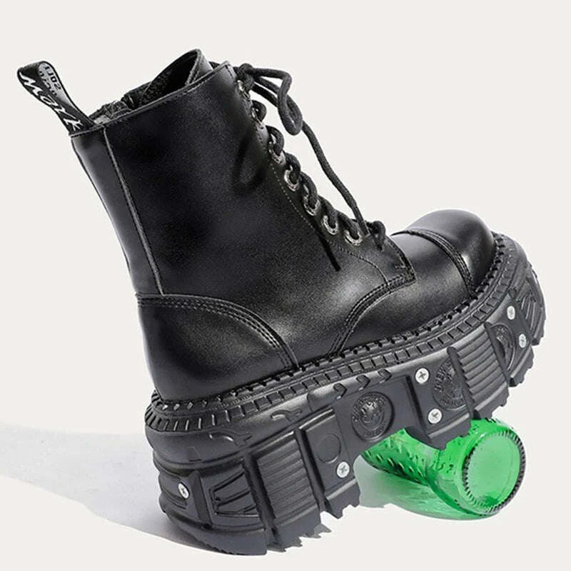 KIMLUD, Women Punk Boots Platform Personalized Design Shoes Leather Cool Boots Retro Chunky High Quality Lace Up Casual Outdoor Shoes 42, KIMLUD Womens Clothes