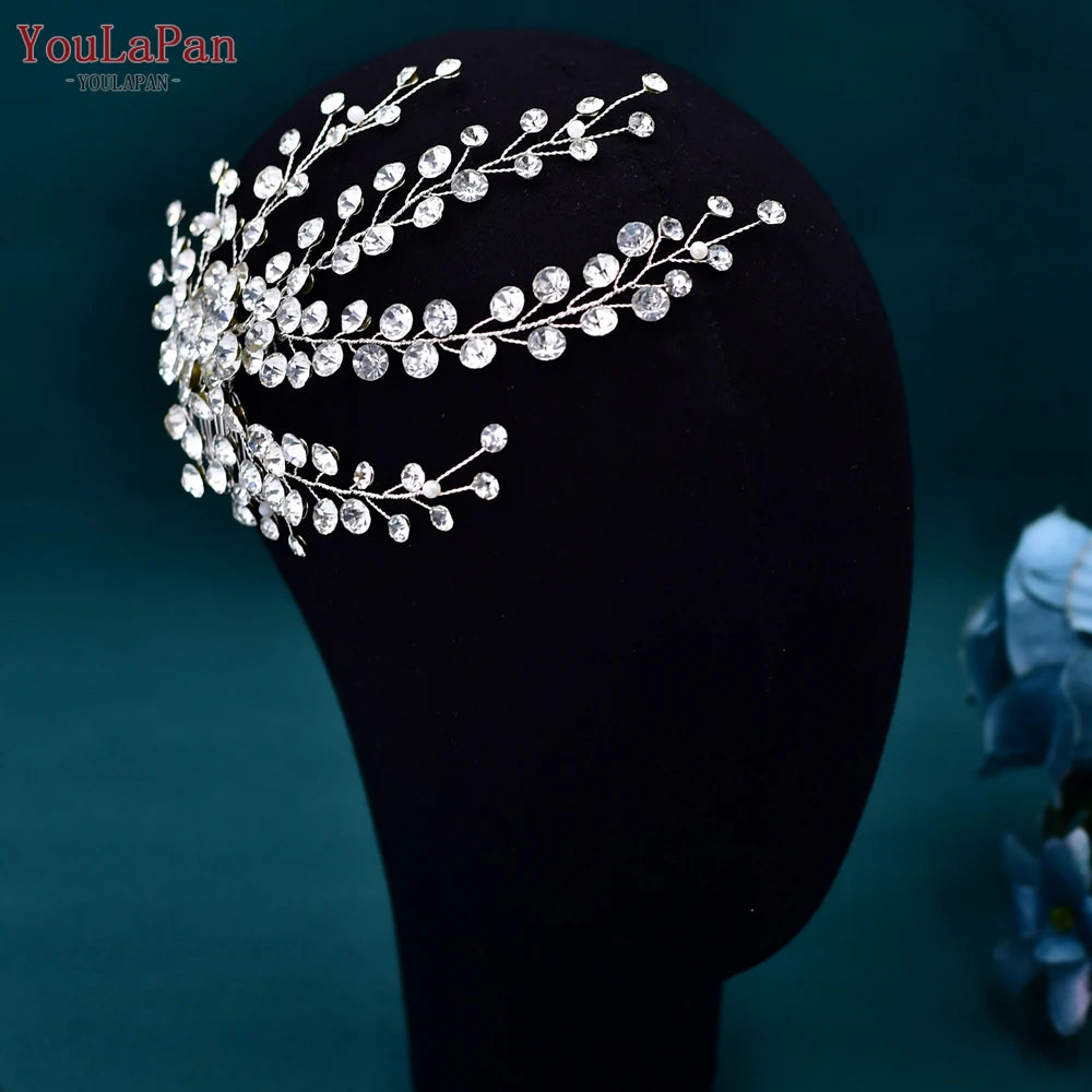 AB Rhinestone Bridal Hair Comb Wedding Accessory — Silver | KIMLUD