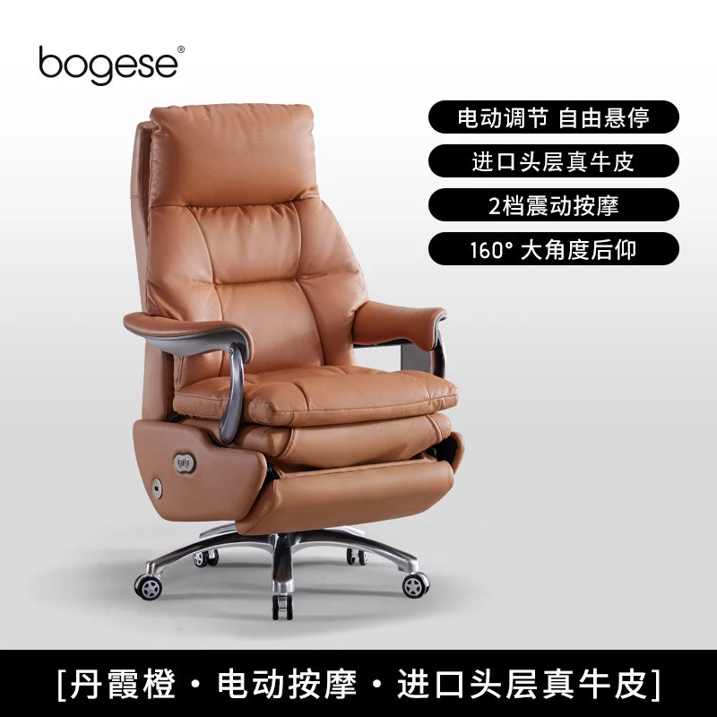 Electric Leather Boss Chair Modern Design Comfortable Ergonomic Trendy Chair Swivel Arm Footrest Salon Silla Oficina Furniture