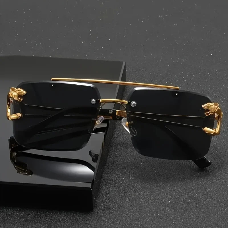 Polycarbonate Sunglasses Rectangle Frame Gold-Tone Hardware — Black | KIMLUD