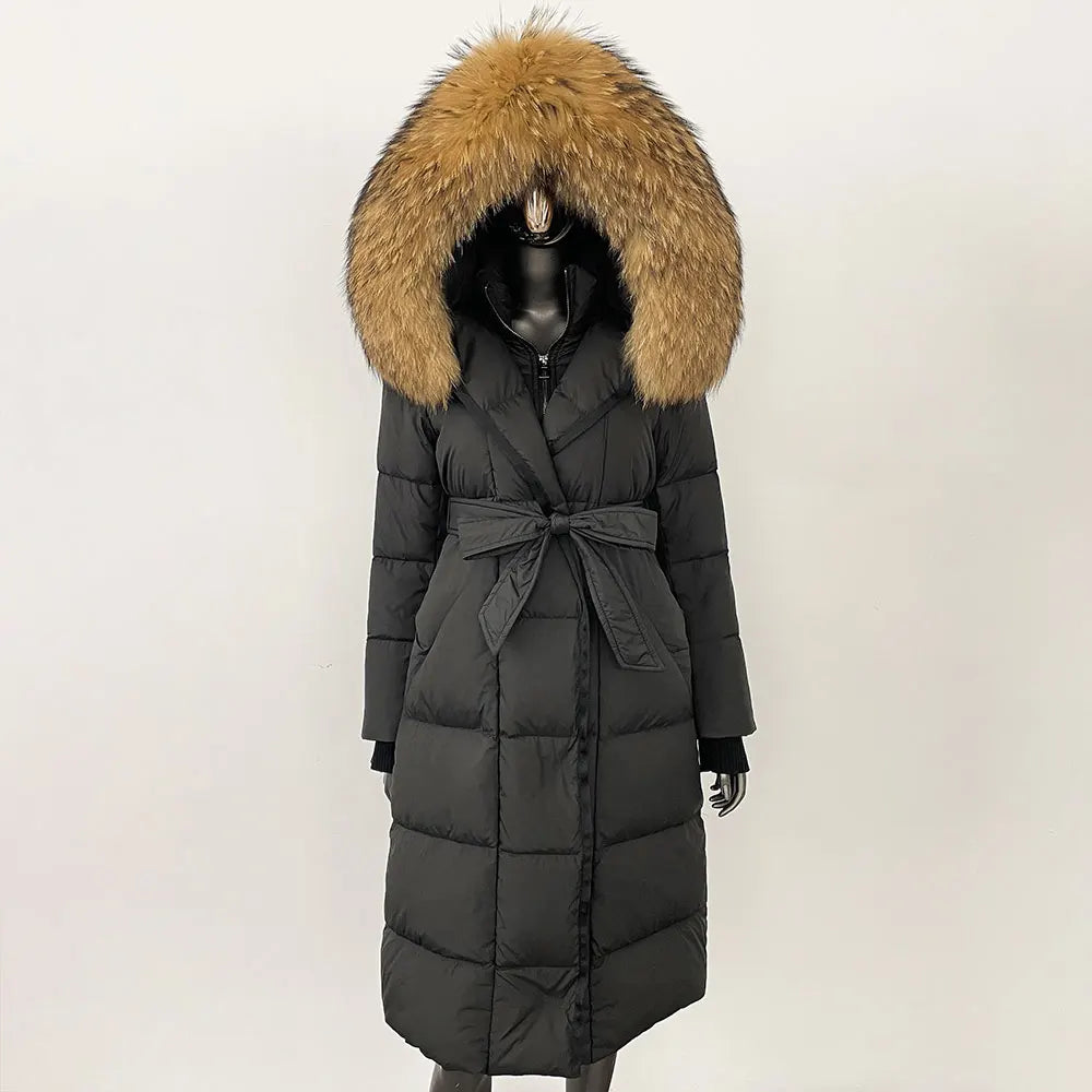 Down Coat – Fur Collar Hooded – Duck Down – White | KIMLUD