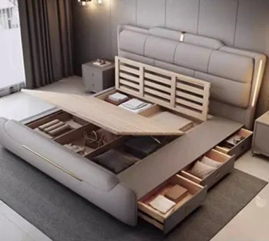 Cowhide-Layered Upholstery Storage Bed With Three Drawers — Charcoal | KIMLUD