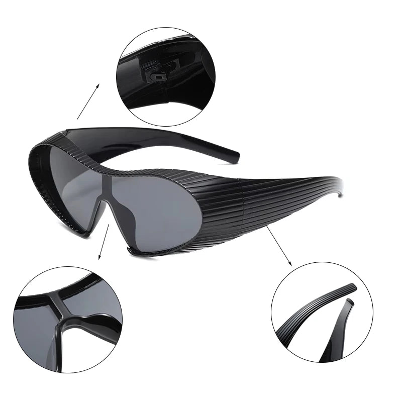 Futuristic Sunglasses Large Frame — Black | KIMLUD
