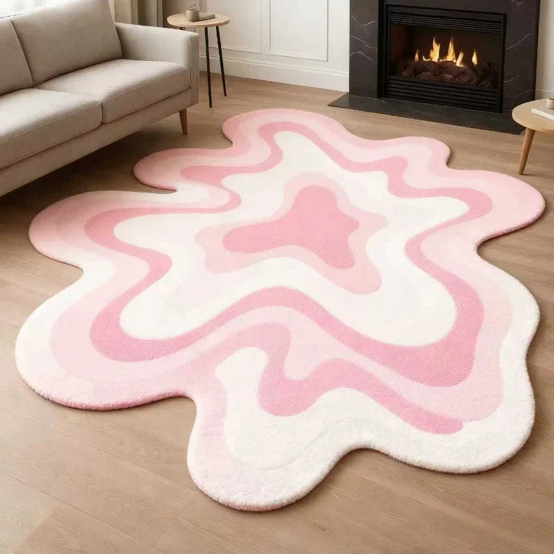 Abstract Plush Rug Irregular Shape — Navy | KIMLUD