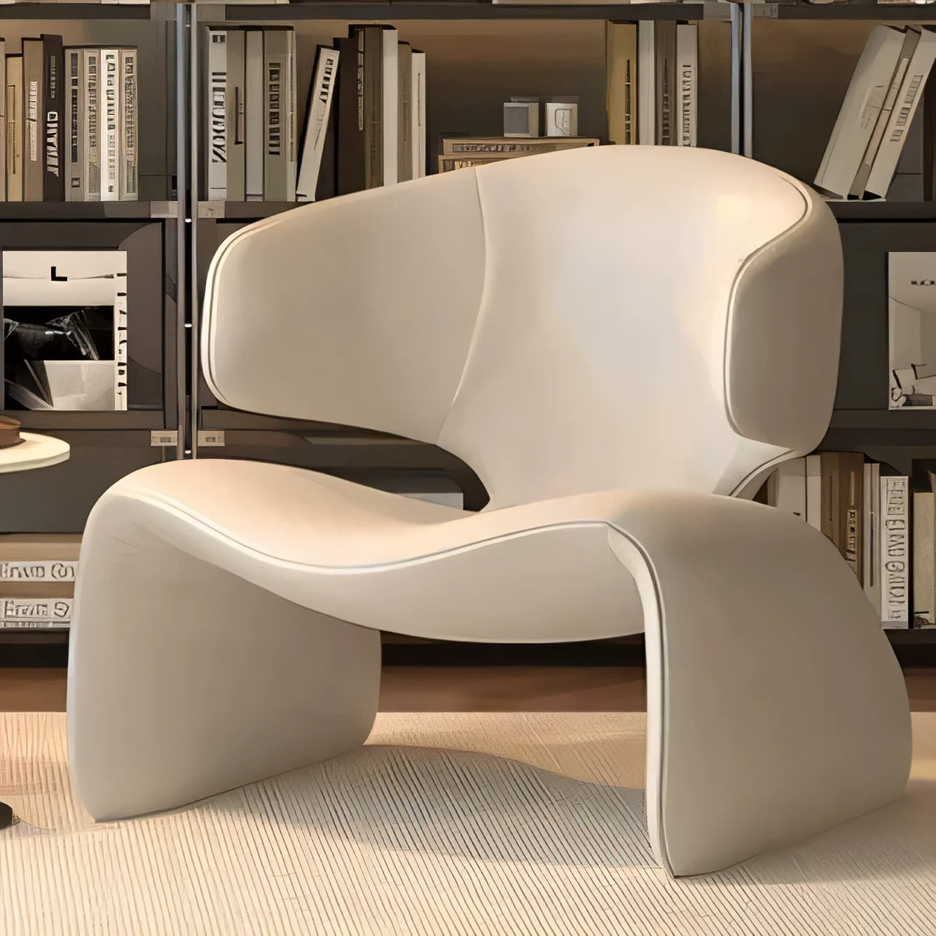 Faux Leather Chair Modern Nordic Ergonomic Backrest — Ivory | KIMLUD