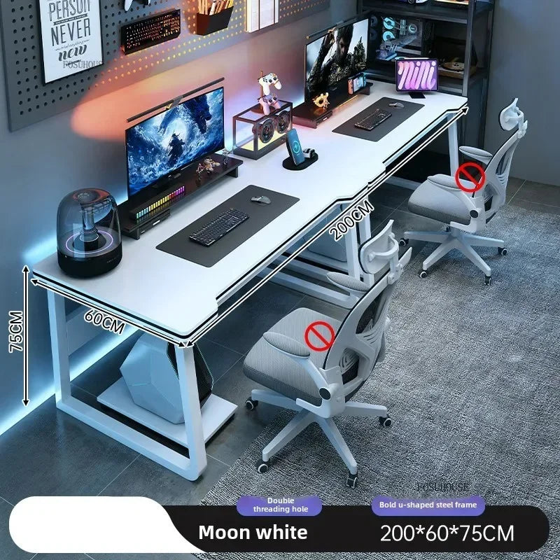 L-Shaped Double Computer Desk Home Office — Black | KIMLUD