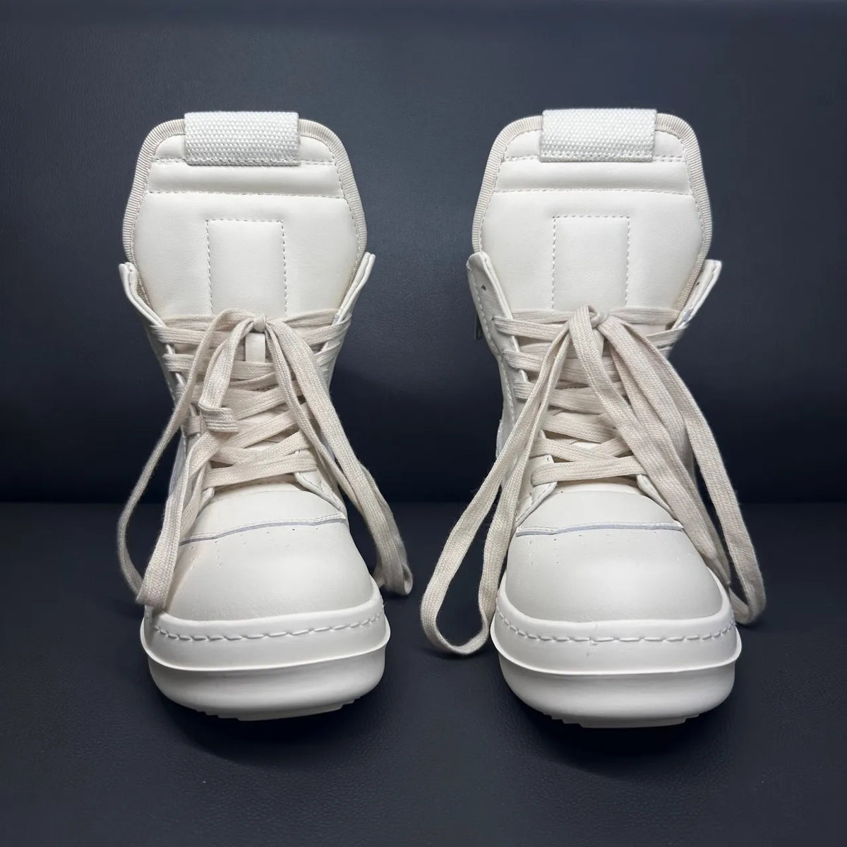 High Top Sneaker – ZIP Closure – Leather – Beige | KIMLUD