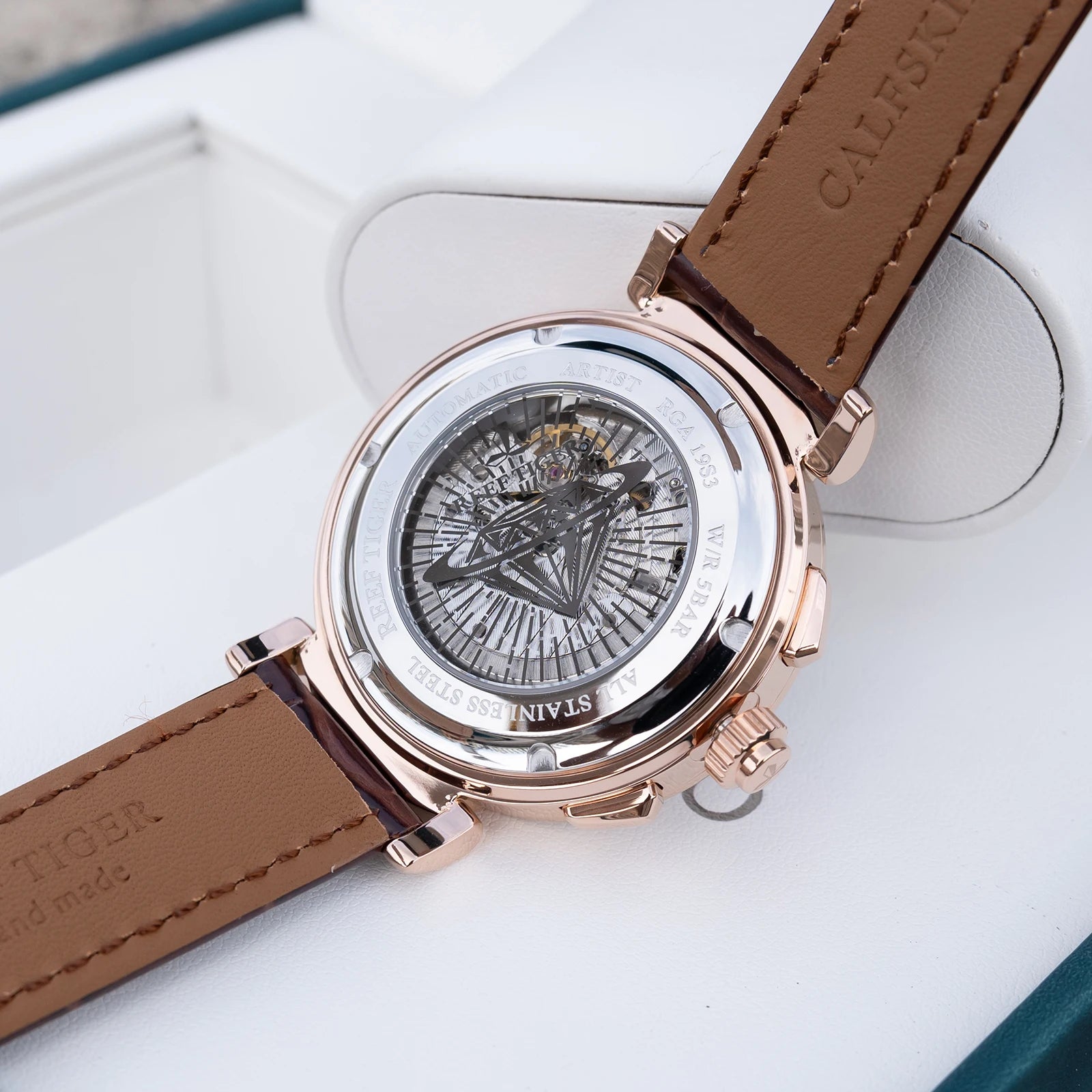 Rose Gold Moonphase Date Mechanical Watch — Brown | KIMLUD