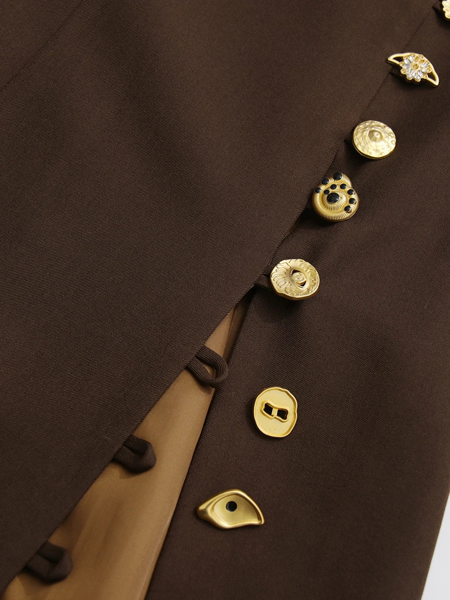 KIMLUD, TWOTWINSTYLE Solid Slimming Spliced Breasted Fashion Dresses for Women Round Neck Long Sleeves High Waist Dress Female Clothing, KIMLUD Womens Clothes