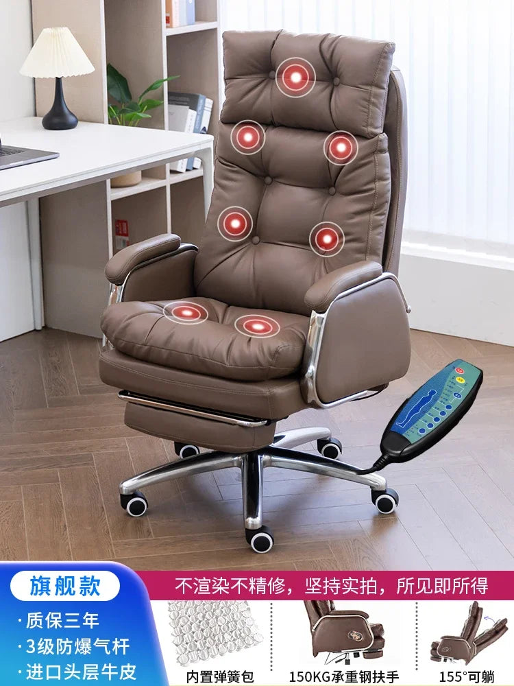 Leather Executive Chair — Tufted High-Back Recliner — Dark Brown | KIMLUD