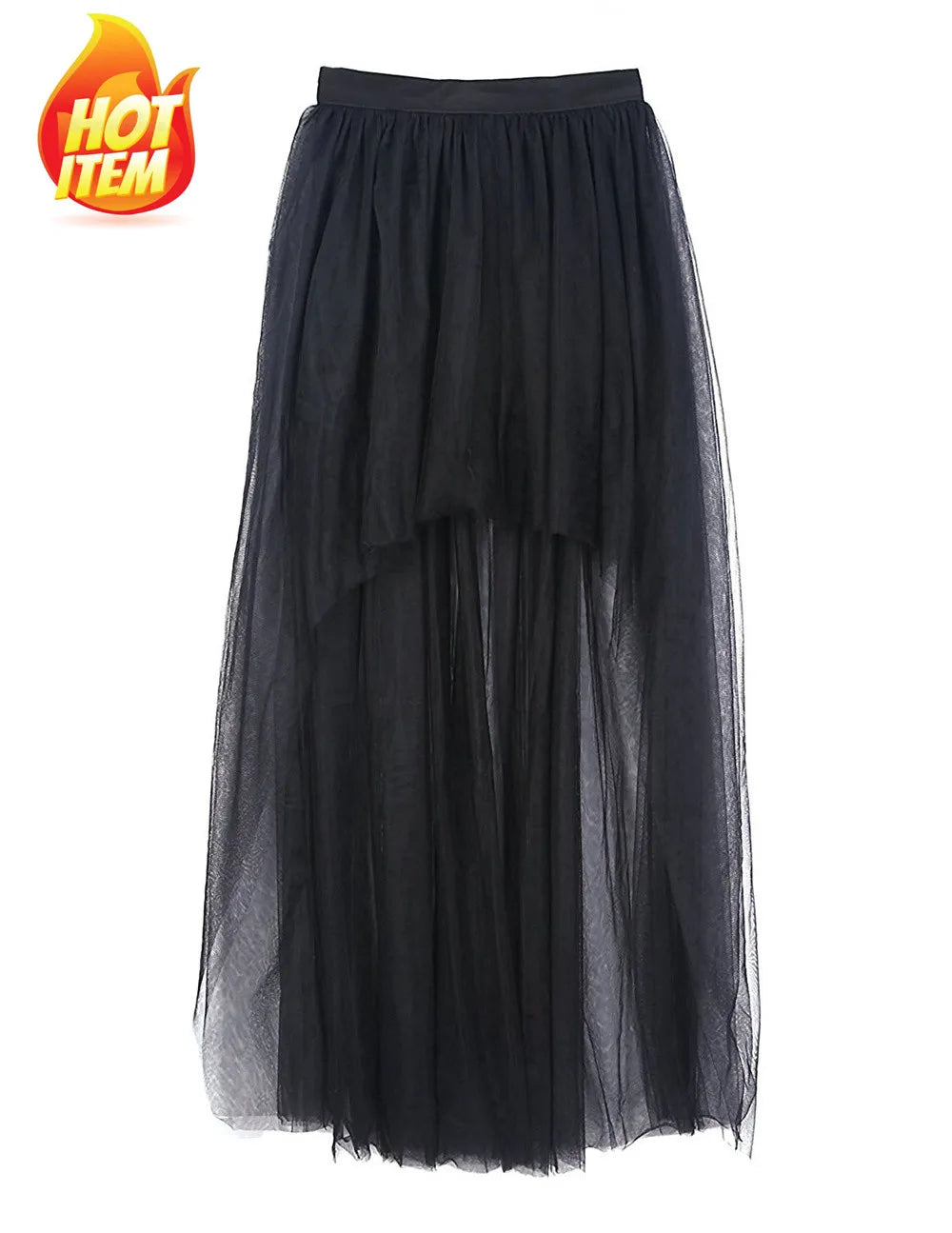 MisShow Hi-Lo Gothic Punk Tutu Skirt Soft Tulle Elastic Waist High Low Mesh Net Halloween Cosplay Costume Maxi Women Dress