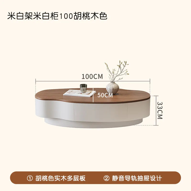 Solid Wood Minimalist Modern Coffee Table With Integrated Storage And Sculpted Edges — Walnut | KIMLUD