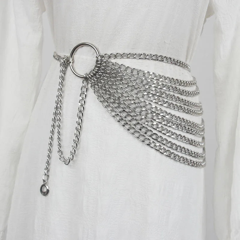 New Fashion Designer Metal Chain Belt For Women Golden Personality Hip Hop Style Tassel Belts  Goth Waistband Dress Accessory