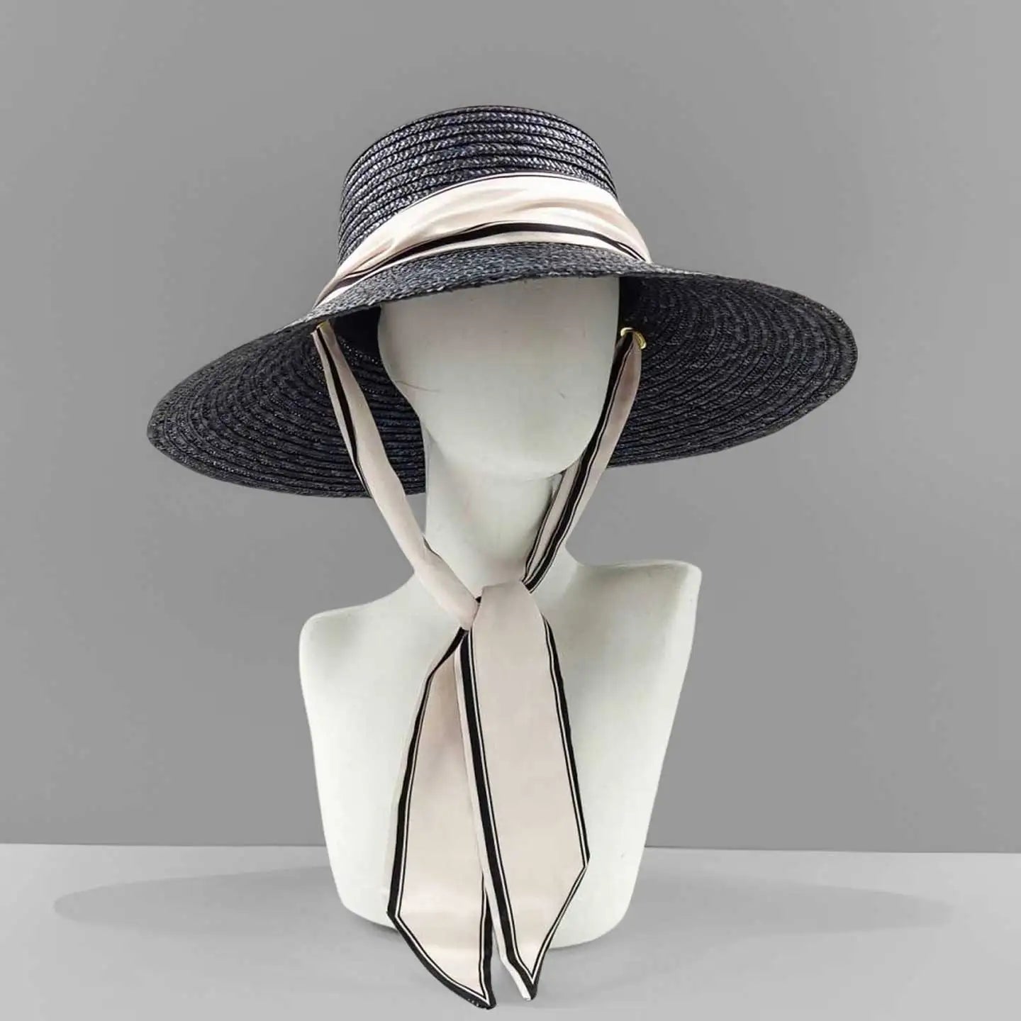 Ribbon Boater Straw Hat Sun Protection — Natural | KIMLUD