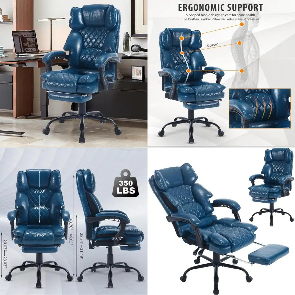 ergonomic high-back leather office chair with footrest and lumbar support