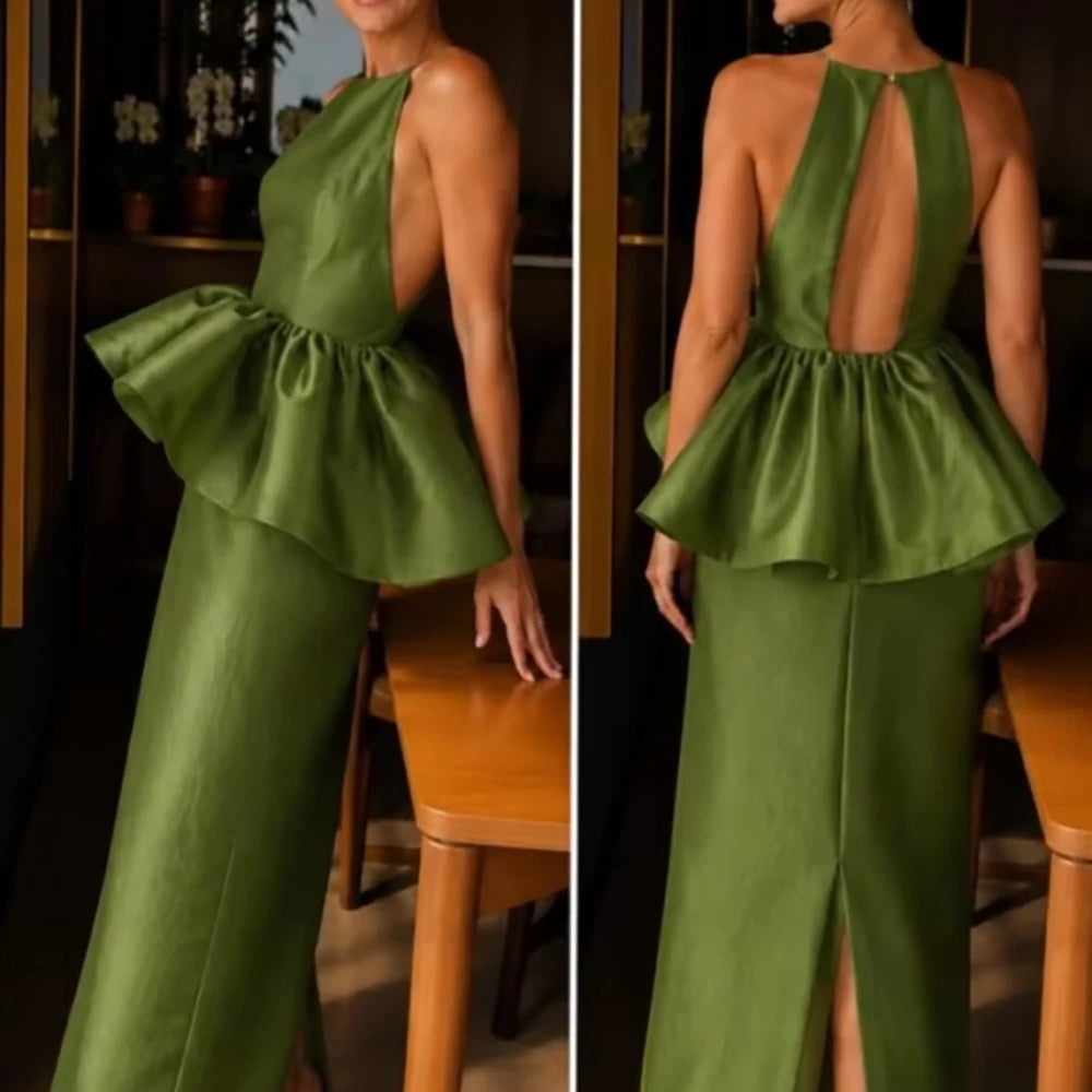 Evening Gown - Strapless Backless - Satin | KIMLUD