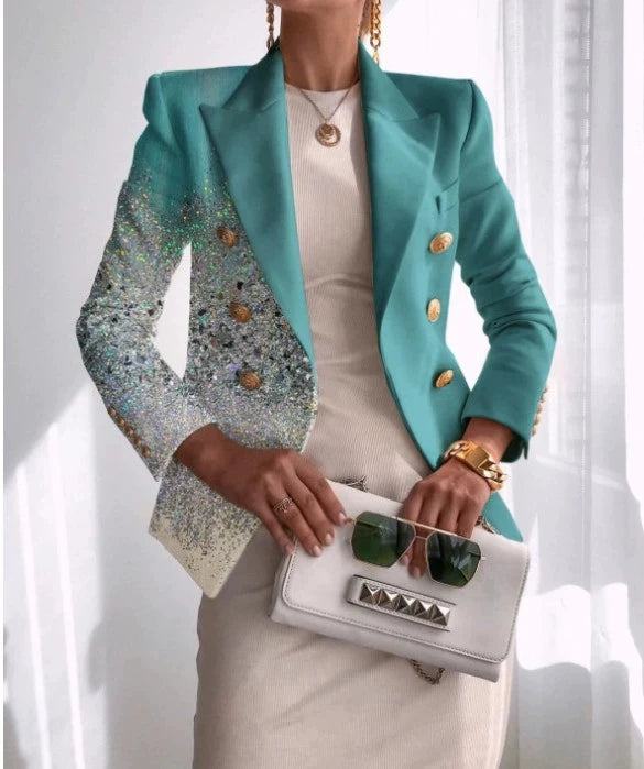 KIMLUD, Women Vintage Print Office Lady Double Breasted Blazer Coat Autumn Fashion Notched Collar Long Sleeve Ladies Outerwear Chic Tops, KIMLUD Womens Clothes