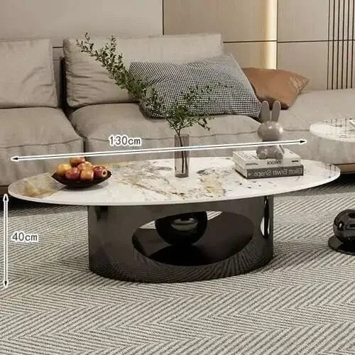 Marble Effect Coffee Table Nordic Oval — White | KIMLUD
