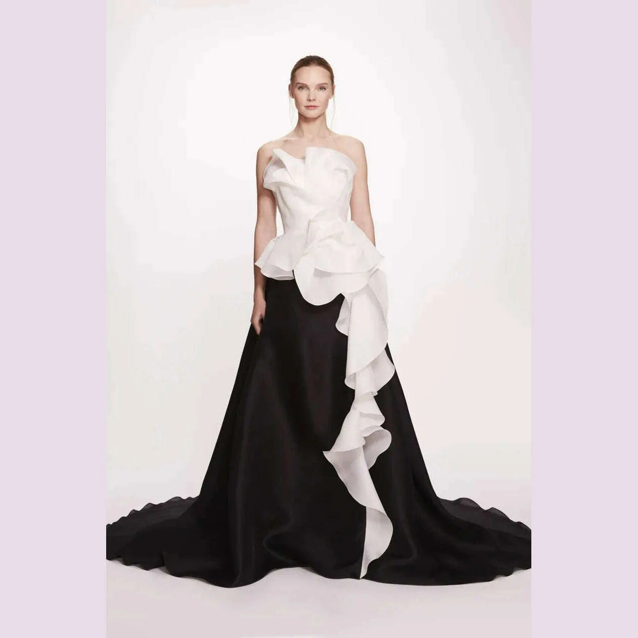 elegant-whiteblack-mix-color-a-line-formal-event-party-dresses-ruched-3-flower-strapless-long-prom-gowns-kimlud-kimlud-33912111