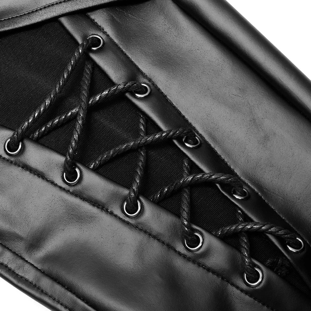 PUNK RAVE Gothic Skinny Imitation Leather Charm Sexy Pants Splicing with Mesh Punk Daily Simple Black Leggings Fashion