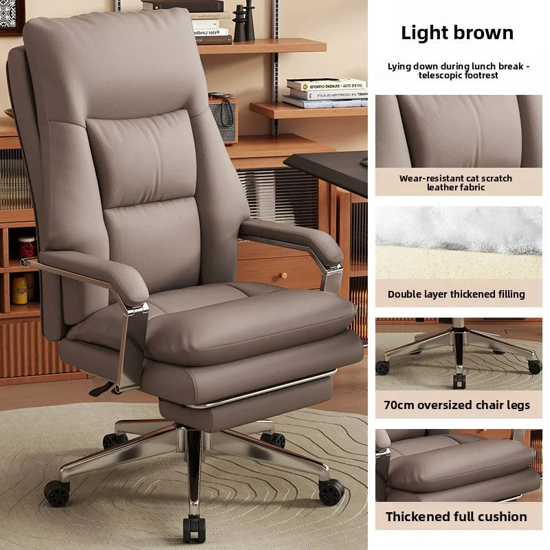 KIMLUD, Leather Boss Chair Office Chair Recumbent Back Study Chair Ergonomic Home Computer Chair, KIMLUD Womens Clothes