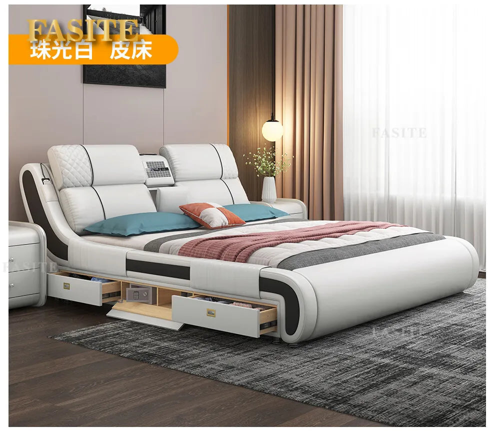 Modern Simple Massage Bed Luxury Water Proof Design Bedframe Double Bed Smart White Nordic Furniture